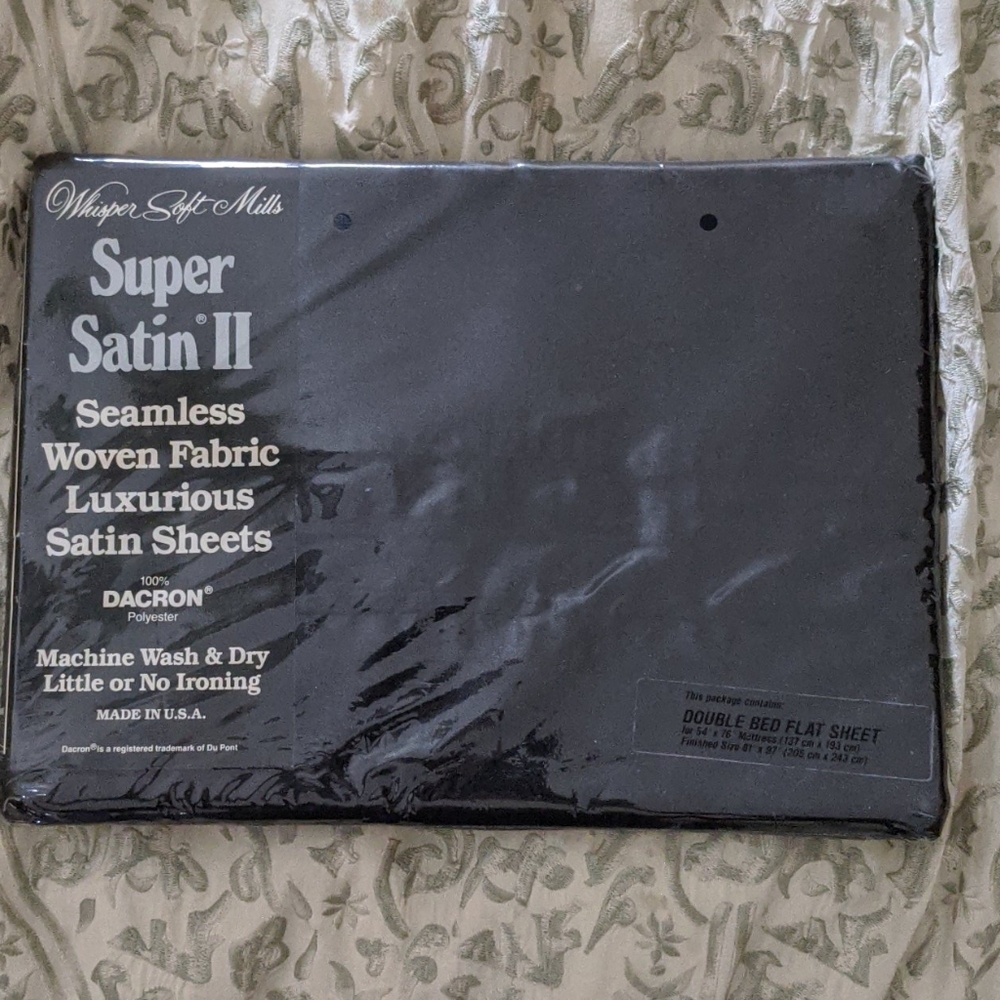 Vintage Black Satin Double Bed Flat Sheet NOS